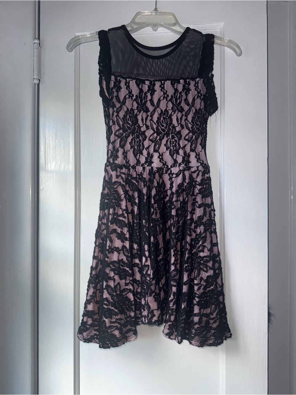 Girls' Pink Dress with Black Lace and Pink Slip